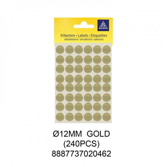 MAYSPIES MS012 COLOUR DOT LABEL / 5 SHEETS/PKT / 240PCS / ROUND 12MM GOLD